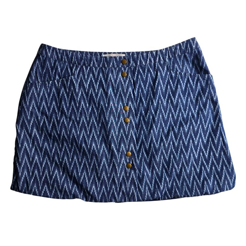 Romeo & Juliet Couture Blue A Line Chevron Chambray Skirt Size Medium Med M